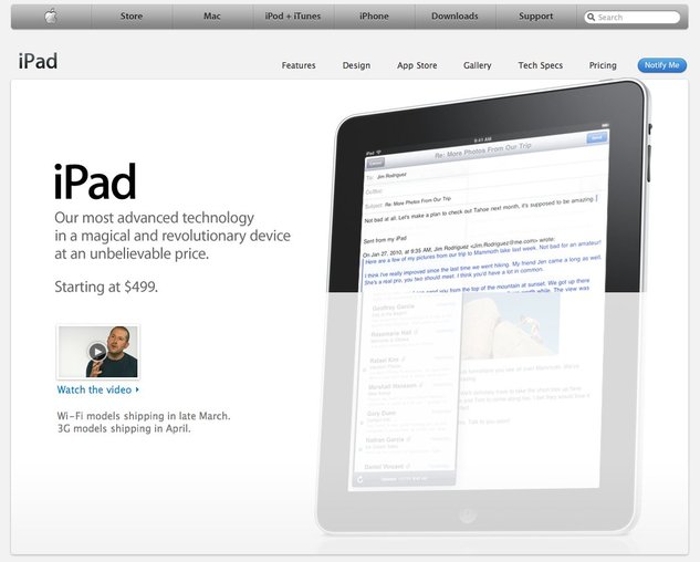 Apple iPad - maintenant en ligne sur le site d'Apple